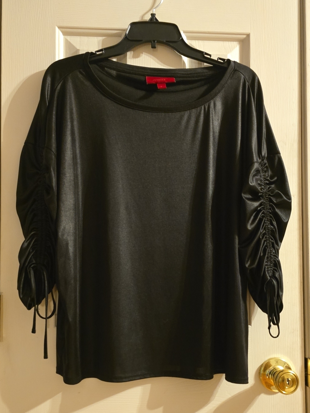 Jennifer Lopez Black Ruched Tie Sleeve Short Sleeve Top
